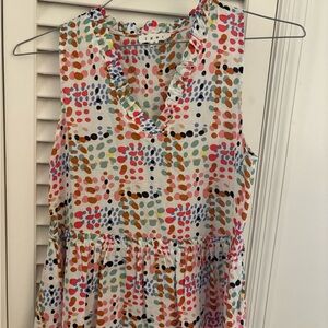 THML Multicolor Dot Print Ruffle V-Neck Sleeveless Top